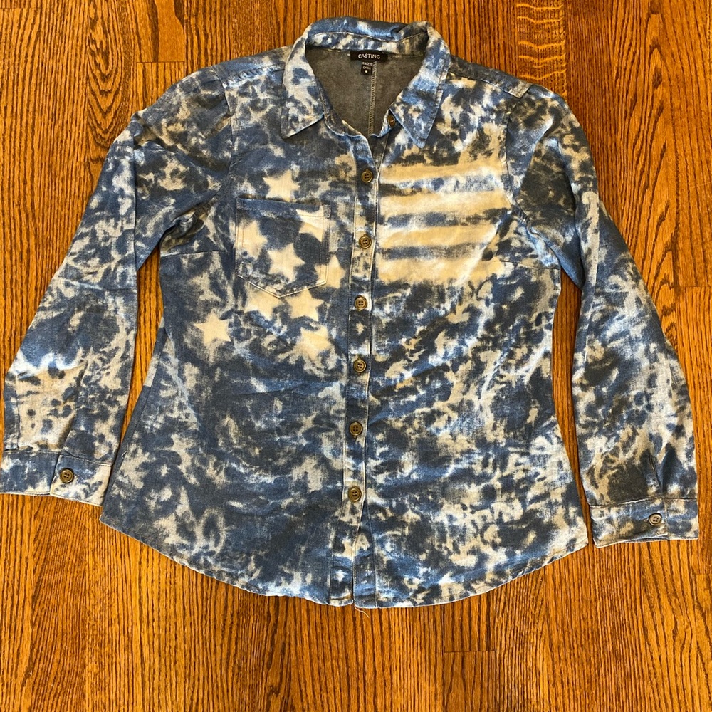 Oversized Stars and Stripes Jean Button Down